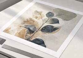 Giclee print under angled light with paper texture, color reference, and border detail