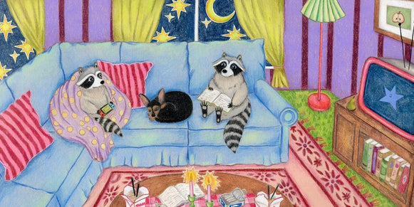Whimsical colored-pencil interior illustration by Amanda Cullin