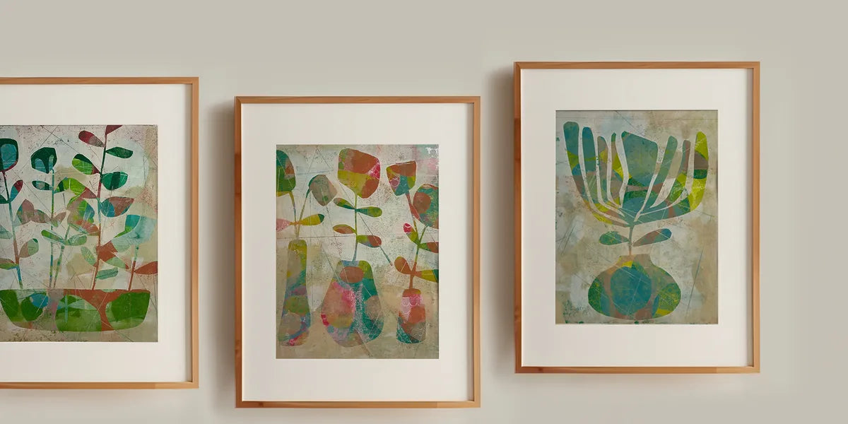 Framed monoprints by Paula Fontana of GraylingHome