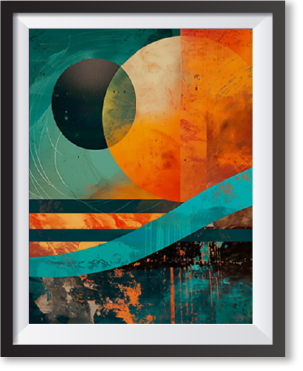 Framed abstract teal and orange print