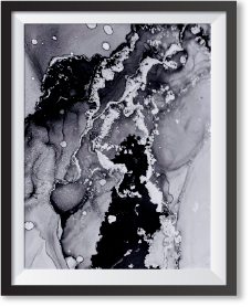 Framed black and white ink print