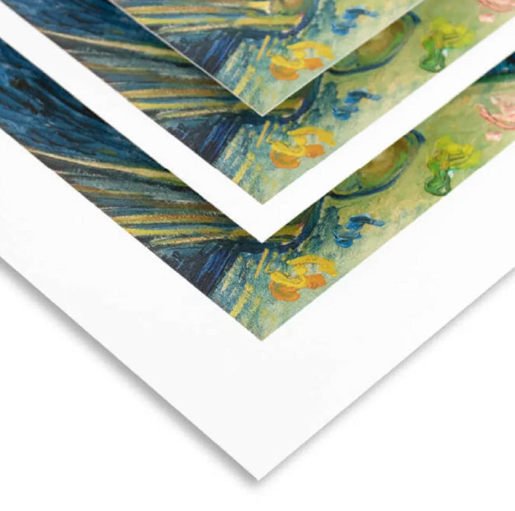 Stacked matted print samples showing border options