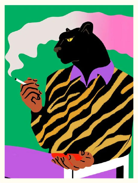 Stylized panther and tiger pop-art print