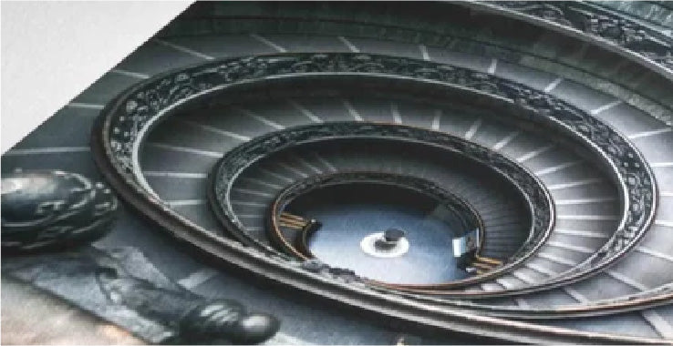 Black and white spiral staircase print sample